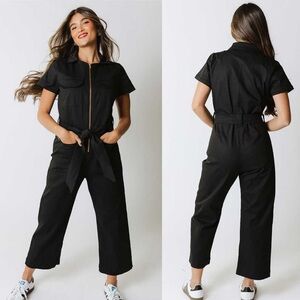 Albion HAMPTONS JUMPSUIT BLACK CANVAS Sz M Tall Utility Casual Travel